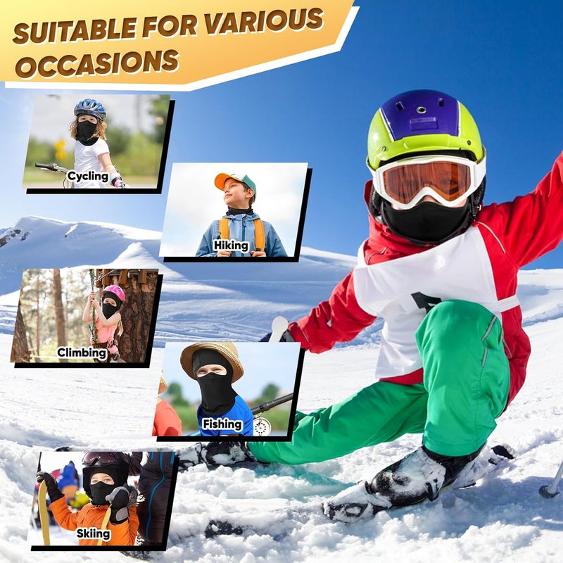 Ameceres Kids Balaclava Face Mask Ski Mask Full Face Cover Lightweight Windproof UV Protector Neck Gaiter Skiing Cycling Black - Image 3